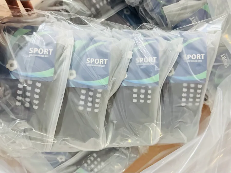 Socks individually packed before cartoning (real photo)